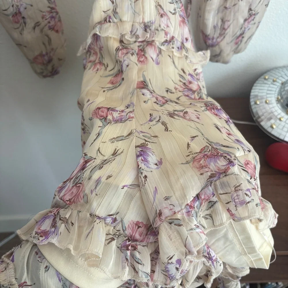 Luxxel Floral Cutout Romper Cream Pink Purple Metallic Ruffle Small LR7033 - Picture 7 of 10